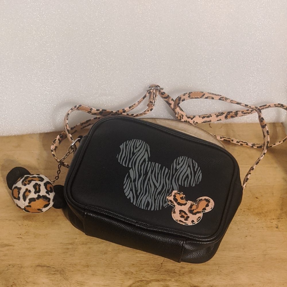 Disney Parks Animal Kingdom Animal Print Crossbody Bag with 3D Mickey Accessory